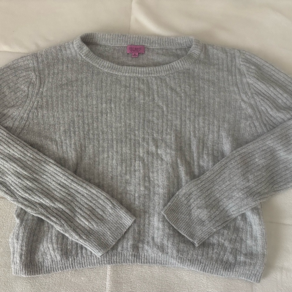 Miami Light Gray Ribbed Crew Neck Sweater